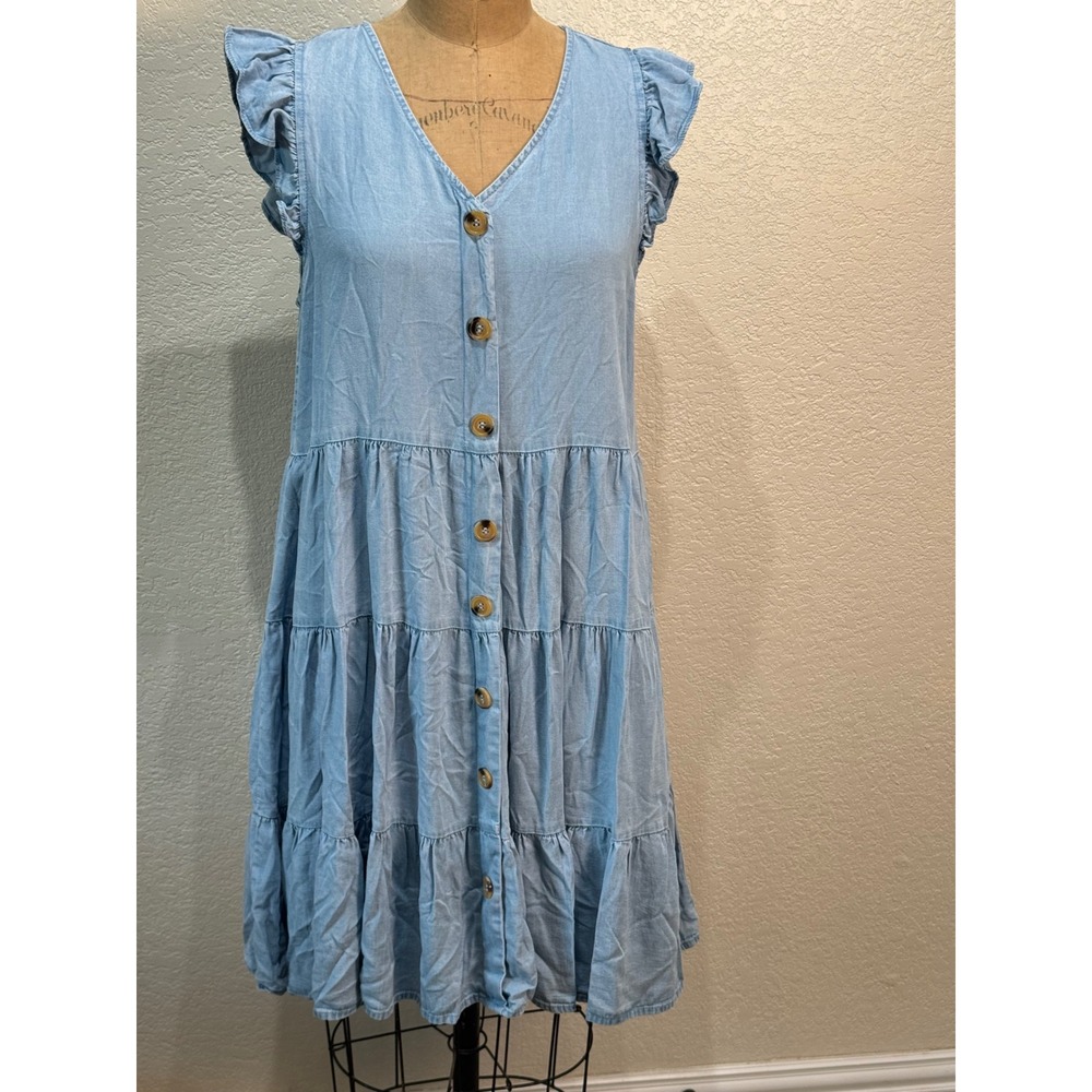 Hayden Los Angeles Light Blue Tencel Tiered Ruffle Mini Dress Small NWT